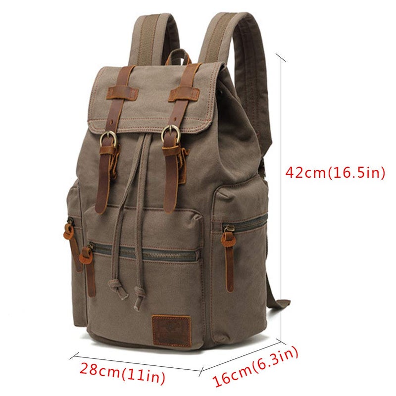 AUGUR High Capacity Canvas Vintage Backpack - for School Travel 12-15" Laptop Backapcks for Men Casual Daypacks Rucksack (M-Army Green) - Image 2